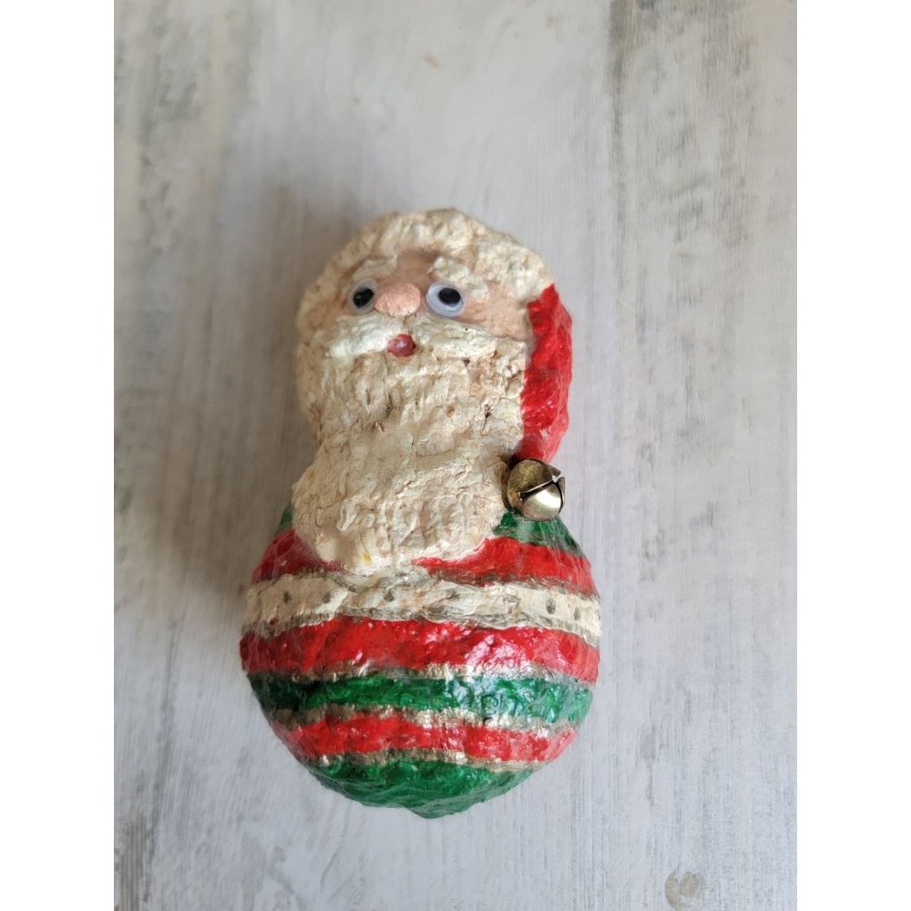 Vintage paper mache Santa googly‎ eye Bell ornament Xmas